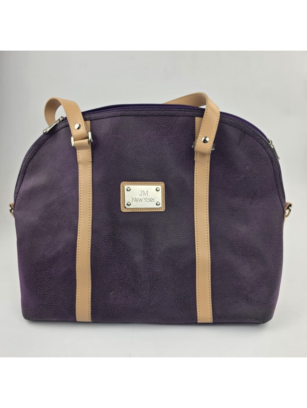 JM New York Purple  Zip Satchel Top Handle Bag Detachable Strap Inner Pockets